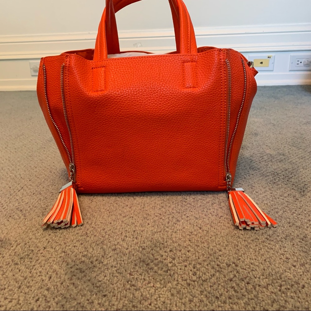INZI Orange Leather Handbag with Tassels